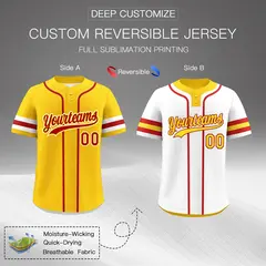 White Red Gold Reversible Two-Button Baseball Jersey 2