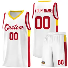 White Red-Gold Side Two-Tone Classic Basketball Jersey