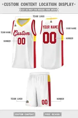White Red-Gold Side Two-Tone Classic Basketball Jersey 2