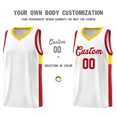 White Red-Gold Side Two-Tone Classic Basketball Jersey 3