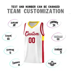 White Red-Gold Side Two-Tone Classic Basketball Jersey 4