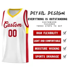 White Red-Gold Side Two-Tone Classic Basketball Jersey 5