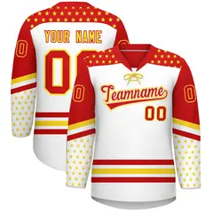 White Red Gold Star Series Lace-Up Neck Hockey Jersey