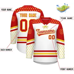 White Red Gold Star Series Lace-Up Neck Hockey Jersey 2