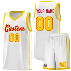 White Red-Gold Two Bars Basketball Uniform Jersey