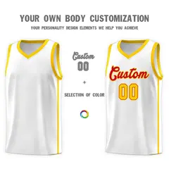 White Red-Gold Two Bars Basketball Uniform Jersey 3