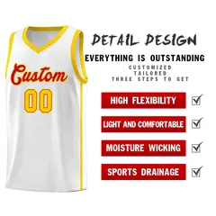 White Red-Gold Two Bars Basketball Uniform Jersey 5