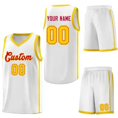 White Red-Gold Two Bars Basketball Uniform Jersey 6