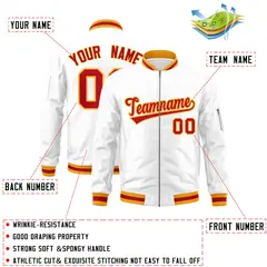 White Red-Gold Varsity Full-Zip Letterman Bomber Jacket 2