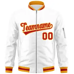 White Red-Gold Varsity Full-Zip Letterman Bomber Jacket 3