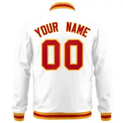 White Red-Gold Varsity Full-Zip Letterman Bomber Jacket 4
