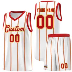 White Red Gold Vertical Stripe Single Sided Basketball Jersey