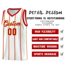 White Red Gold Vertical Stripe Single Sided Basketball Jersey 2