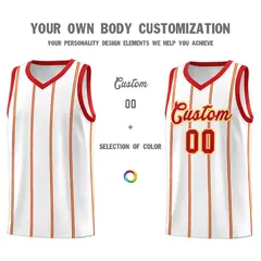 White Red Gold Vertical Stripe Single Sided Basketball Jersey 3