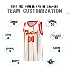 White Red Gold Vertical Stripe Single Sided Basketball Jersey 4