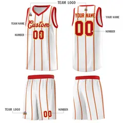 White Red Gold Vertical Stripe Single Sided Basketball Jersey 5