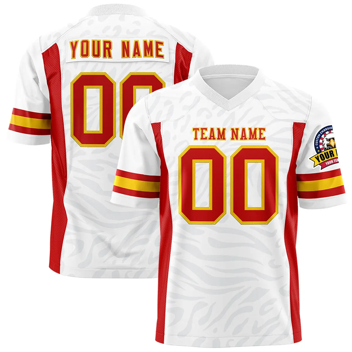 White Red-Gold Zebra Stripes Football Jersey