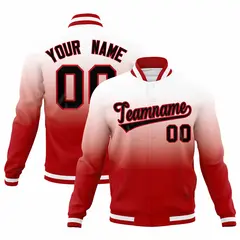 White Red Gradient Full-Snap Varsity Letterman Jacket