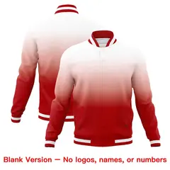 White Red Gradient Full-Snap Varsity Letterman Jacket 7