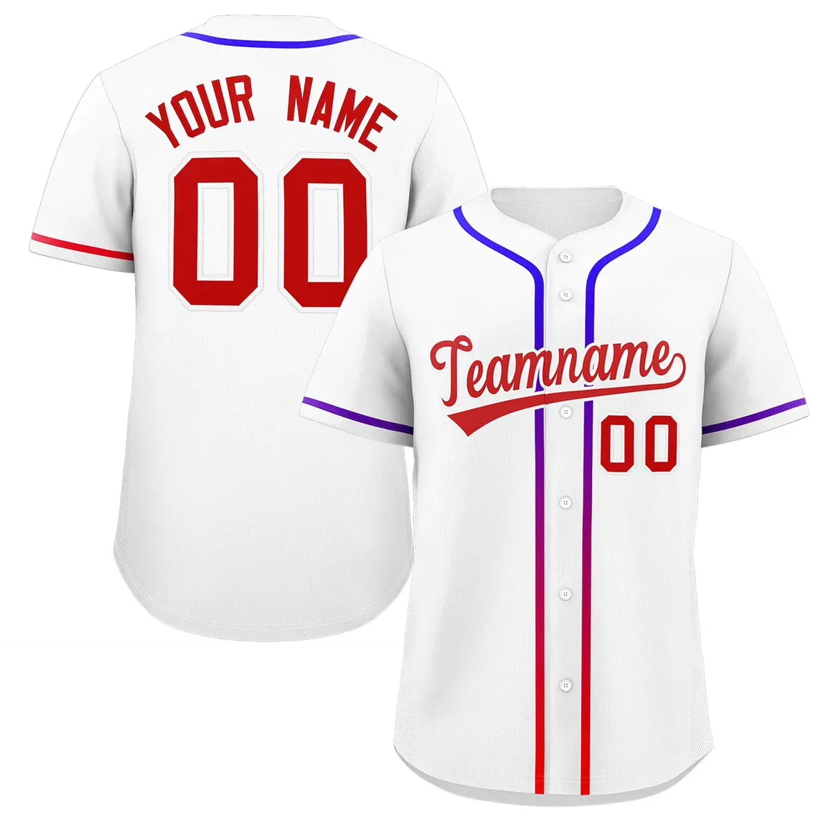 White Red Gradient Ribbed Authentic Baseball Jersey