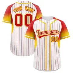 White Red Gradient Stripe Fashion Sleeves Baseball Jersey