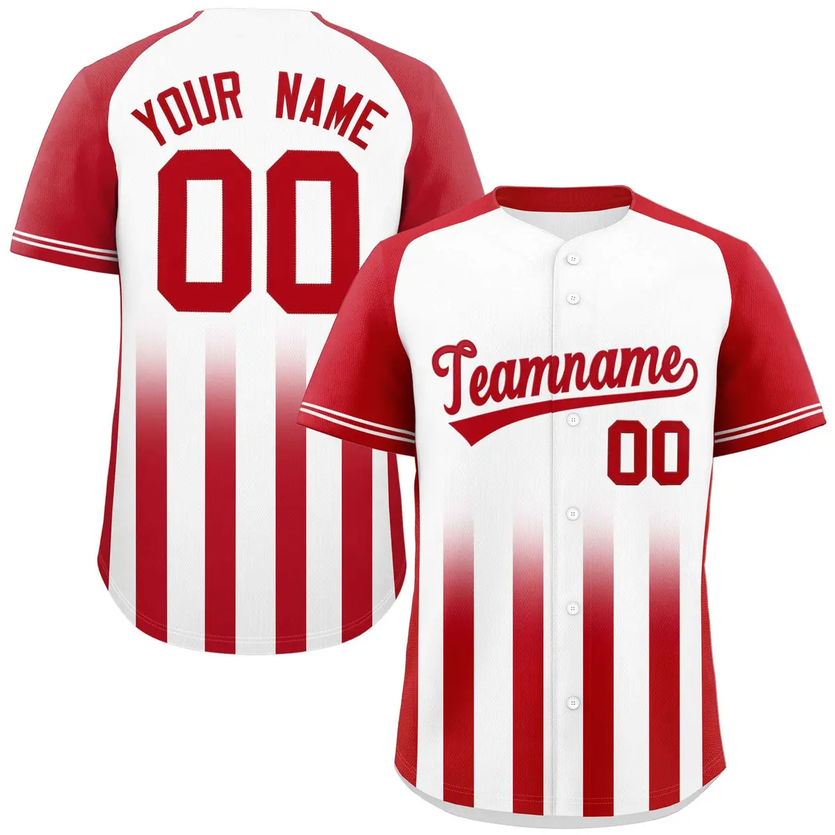 White Red Gradient Thick Stripe Raglan Baseball Jersey