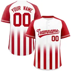 White Red Gradient Thick Stripe Raglan Baseball Jersey