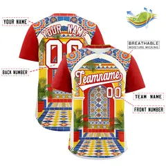 White Red Graffiti Mexican Style Baseball Jersey 3