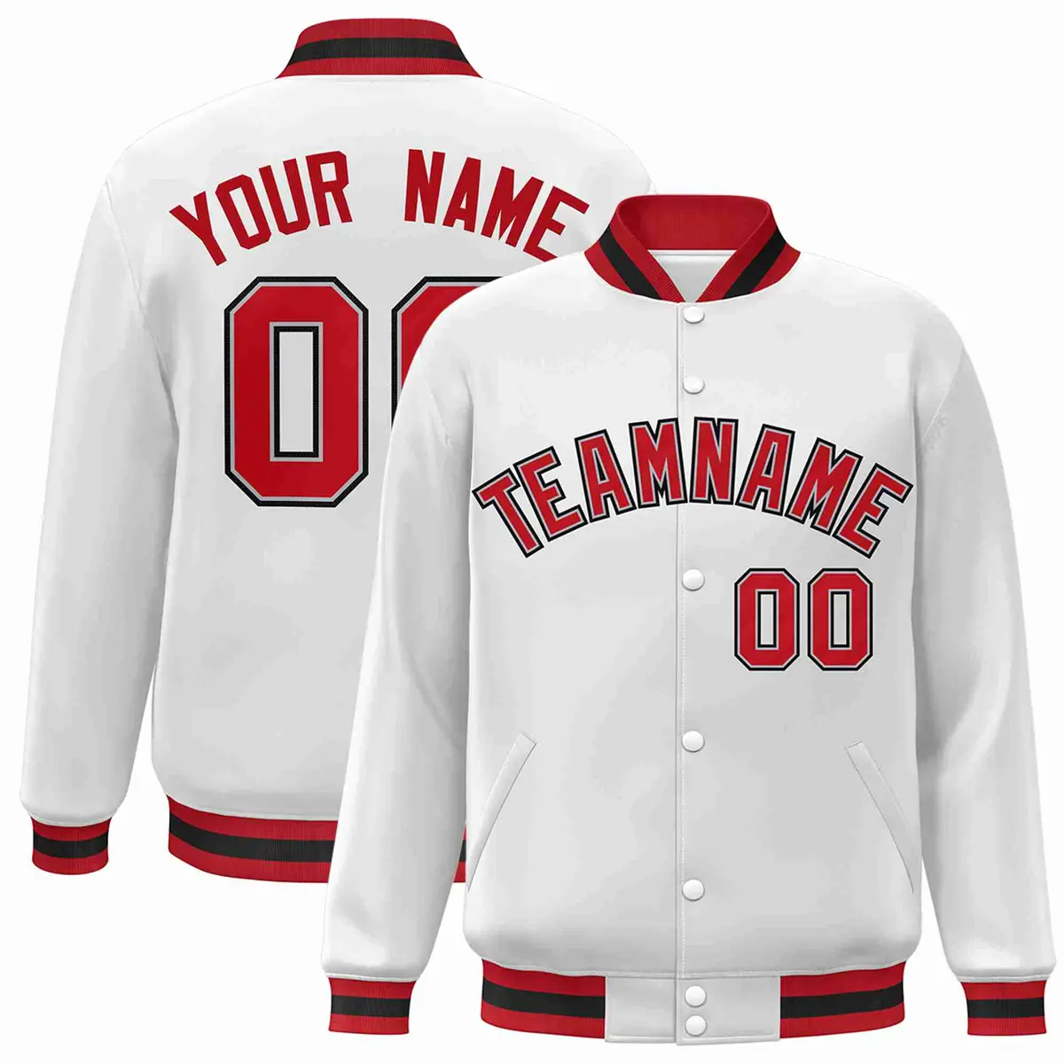 White Red-Gray Classic Varsity Full-Snap Letterman Jacket