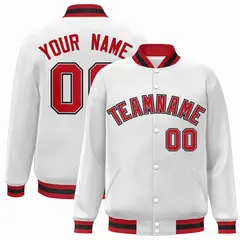 White Red-Gray Classic Varsity Full-Snap Letterman Jacket 1