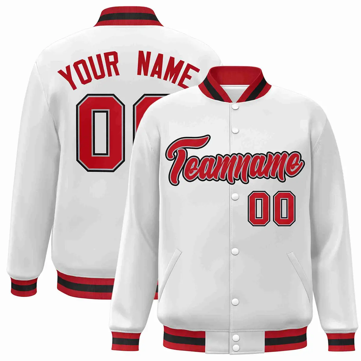 White Red-Gray Classic Varsity Full-Snap Letterman Jacket