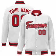 White Red-Gray Classic Varsity Full-Snap Letterman Jacket 1