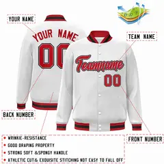White Red-Gray Classic Varsity Full-Snap Letterman Jacket 2