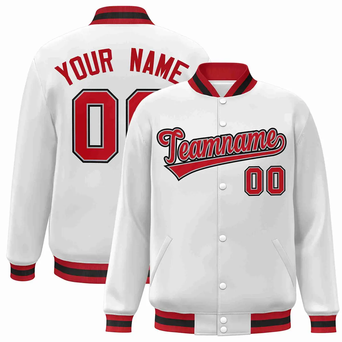 White Red-Gray Classic Varsity Full-Snap Letterman Jacket