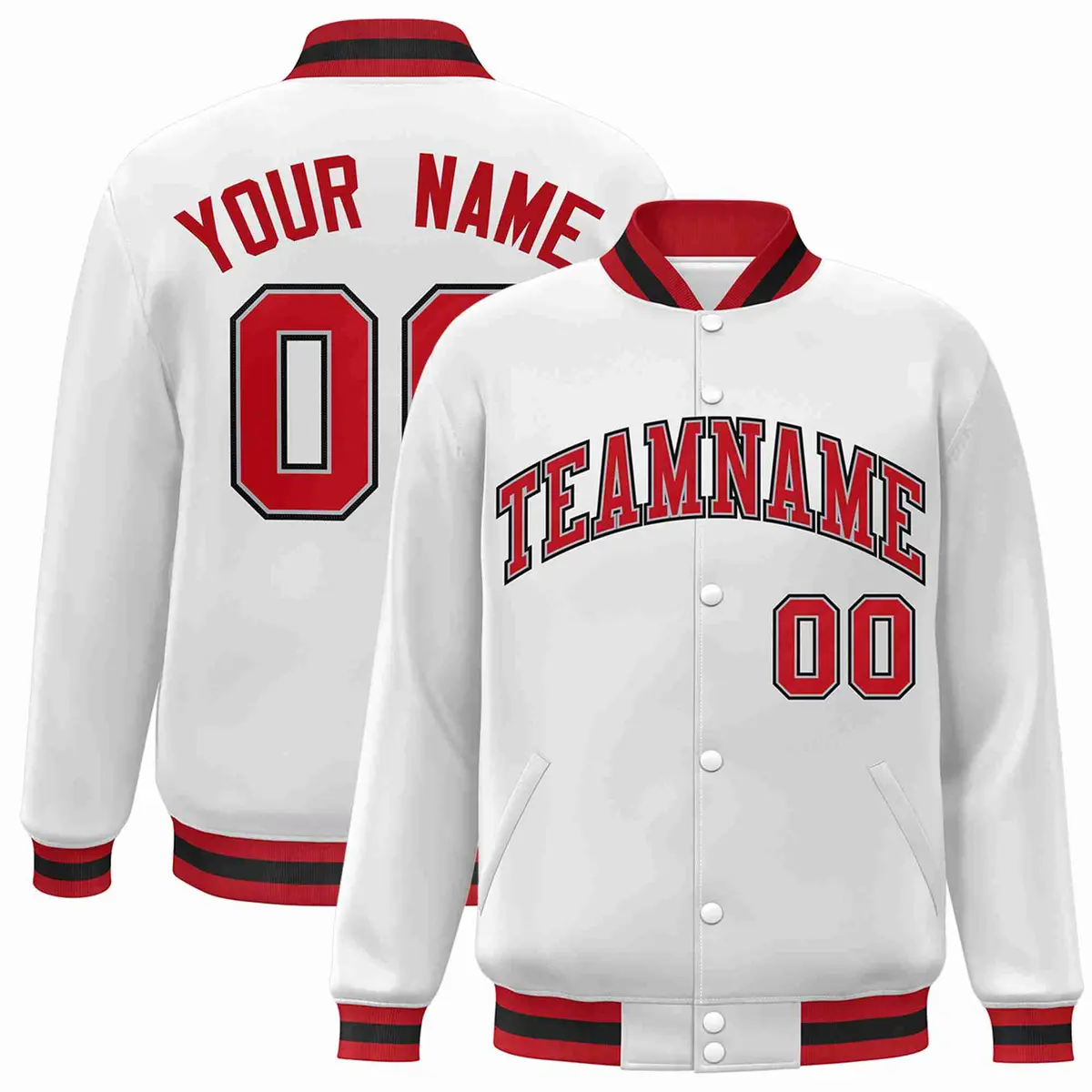 White Red-Gray Classic Varsity Full-Snap Letterman Jacket