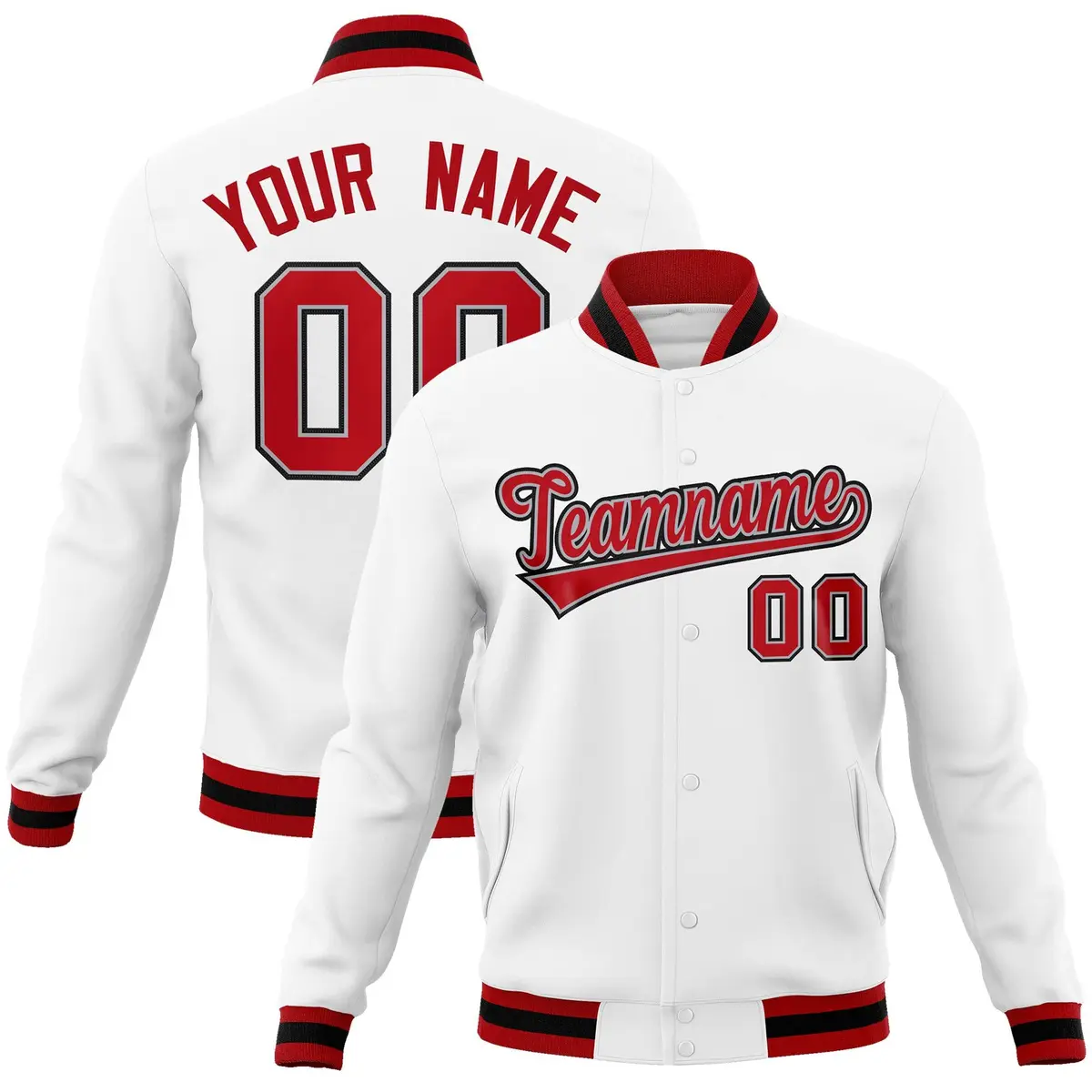 White Red-Gray Classic Varsity Full-Snap Letterman Jacket