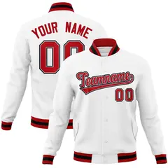 White Red-Gray Classic Varsity Full-Snap Letterman Jacket