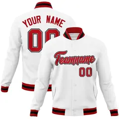 White Red-Gray Classic Varsity Full-Snap Letterman Jacket