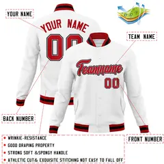 White Red-Gray Classic Varsity Full-Snap Letterman Jacket 4
