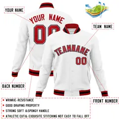 White Red-Gray Classic Varsity Full-Snap Letterman Jacket 4