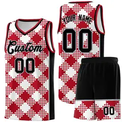 White Red-Gray Grid Basketball Kits For Team 1