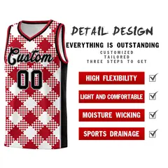 White Red-Gray Grid Basketball Kits For Team 2