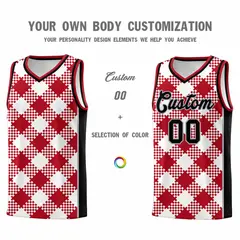 White Red-Gray Grid Basketball Kits For Team 3
