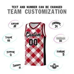 White Red-Gray Grid Basketball Kits For Team 4