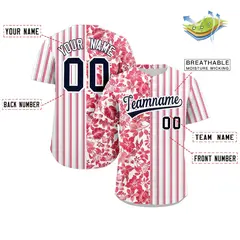 White Red-Gray Hawaii Tropical Flower Stripe Baseball Jersey 2