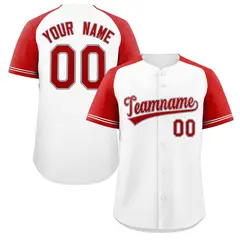 White Red-Gray Raglan Sleeve Baseball Jersey