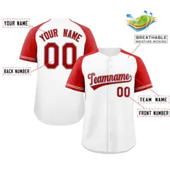 White Red-Gray Raglan Sleeve Baseball Jersey 2