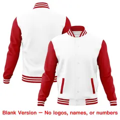 White Red Gray Raglan Sleeves Full-Snap Letterman Cotton Jacket 6