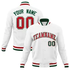 White Red-Green Classic Varsity Full-Snap Letterman Jacket 1