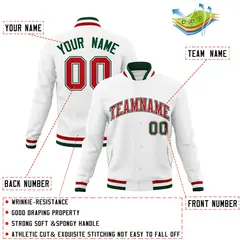 White Red-Green Classic Varsity Full-Snap Letterman Jacket 4